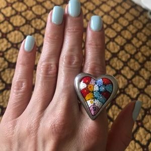 Gorgeous silver heart  glass painted ring . ♥️
